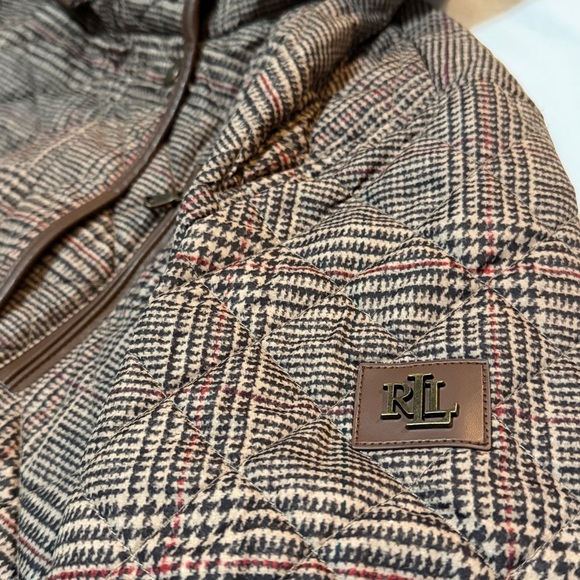 Lauren Ralph Lauren Brown Plaid Hooded Quilted Jacket M - Picture 9 of 14